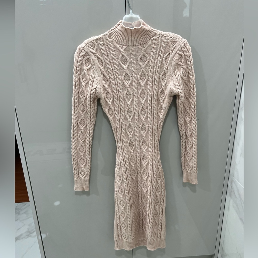 beige backless turtleneck dress